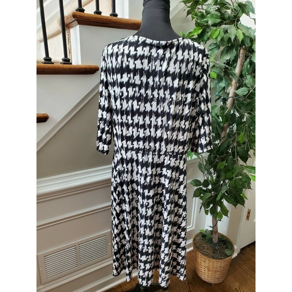 Studio One Women Black & White Polyester V-Neck Long Sleeve Knee Length Dress 14 - Picture 8 of 12